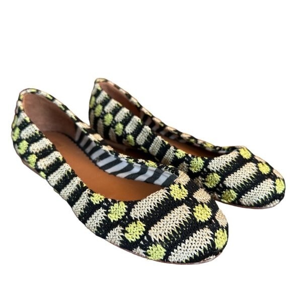 Missoni Shoes - MISSONI Ballet Flats Metallic Knit Black Green Gold US Sz 6 Zigzag Slip On Shoes
